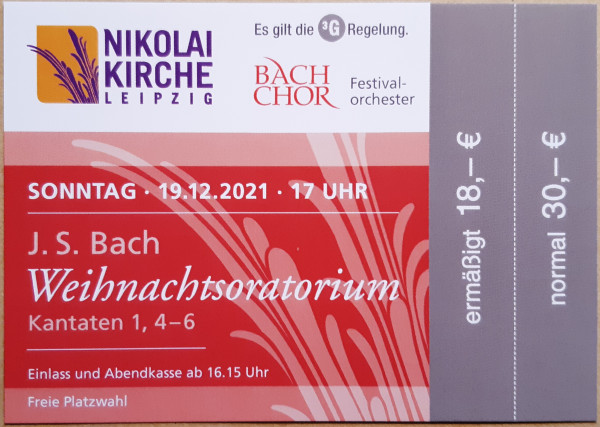 Weihnachtsoratorium J.S.Bach Kantaten 1 & 4-6 Es gilt die 2G Regel