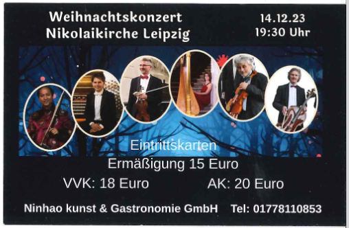 Weihnachtskonzert für Chinesische Geige, Orgel und Neues Salonorchester Leipzig