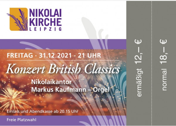 Silvester Orgelkonzert "British Clasics" Es gilt die 2G Regel