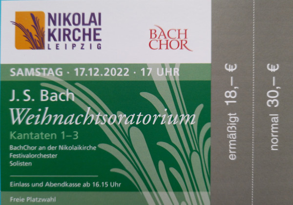 J.S. Bach Weihnachtsoratorium Kantaten 1-3, 17.12.2022, Beginn 17.00Uhr