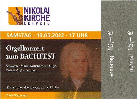 Orgelkonzert zum Bachfest 18.06.2022, 17Uhr, Schwester Maria Wolfsberger & Daniel Vogt