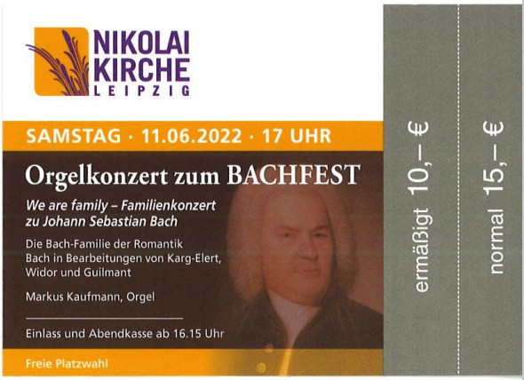 Orgelkonzert zum Bachfest 11.06.2022, 17Uhr, Markus Kaufmann